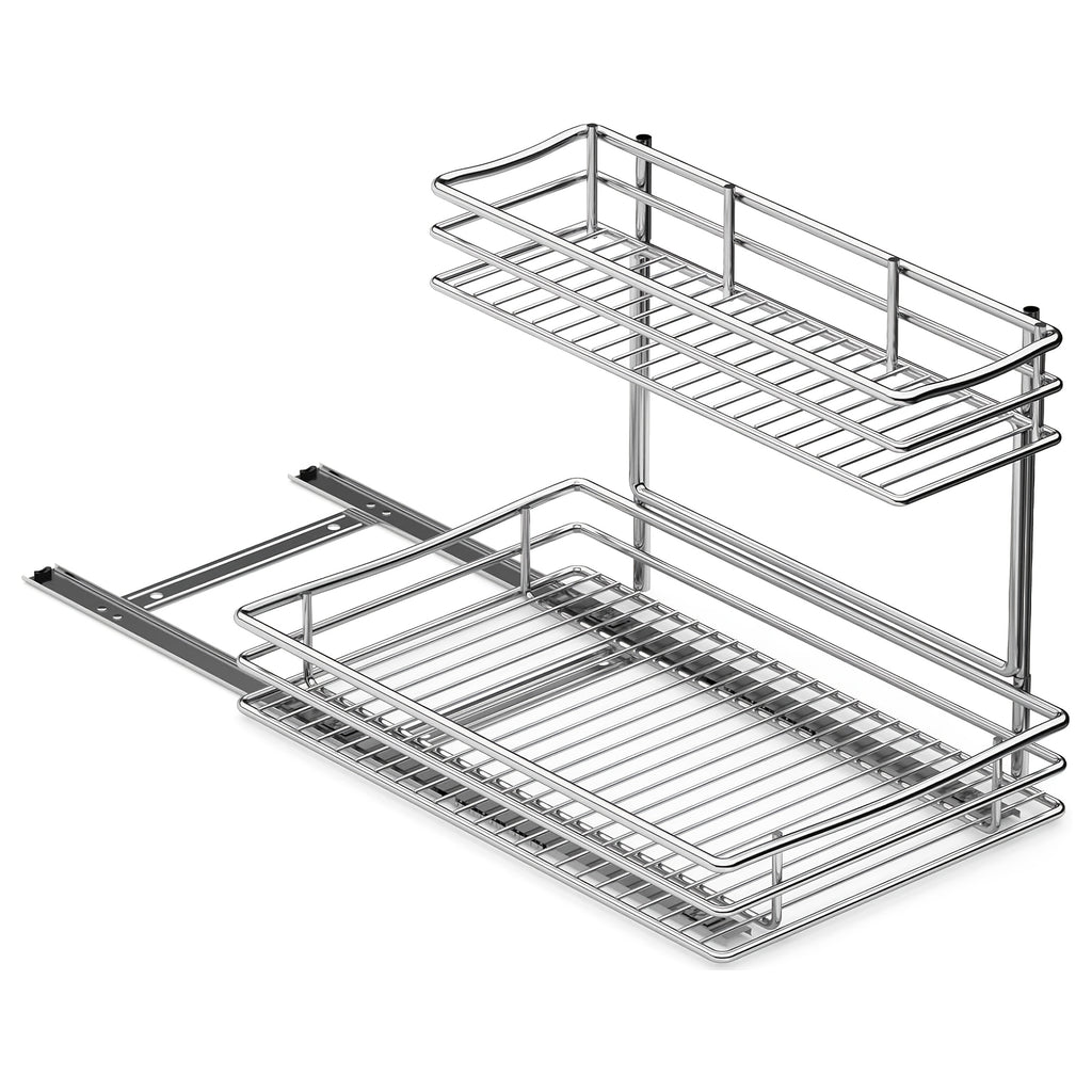 Pots & Pans Organizer Rack for Under Cabinet – 10 Adjustable Dividers, Pull-Out Chrome Steel, for Pot Lids, Cutting Boards & Bakeware, 11” W × 17.5” D × 8.3” H