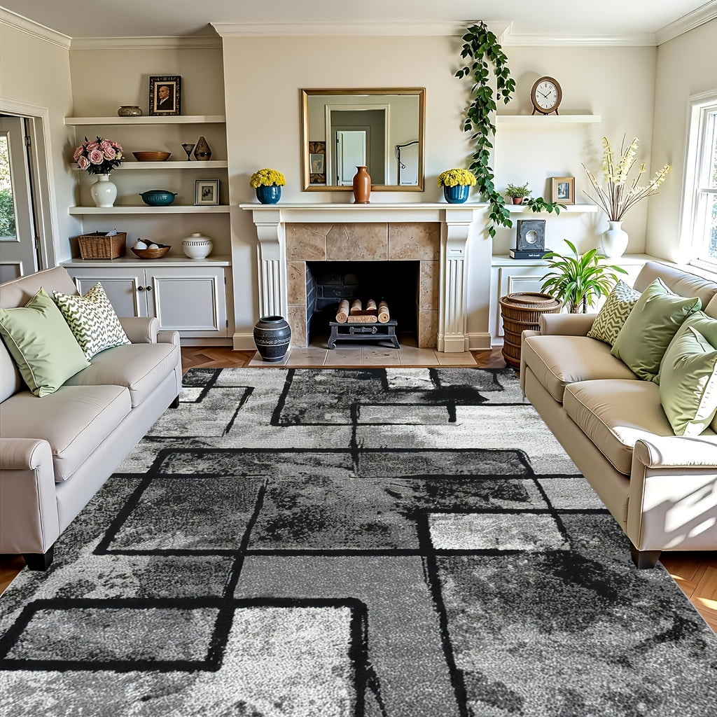 Luxury Velvet Area Rug Non-Slip Machine Washable, Geometric Print Fluffy Polyester Carpet for Living Room Bedroom Kitchen, 7 Sizes Available