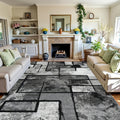 Luxury Velvet Area Rug Non-Slip Machine Washable, Geometric Print Fluffy Polyester Carpet for Living Room Bedroom Kitchen, 7 Sizes Available