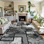 Luxury Velvet Area Rug Non-Slip Machine Washable, Geometric Print Fluffy Polyester Carpet for Living Room Bedroom Kitchen, 7 Sizes Available