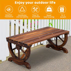 Rustic Hardwood Garden Bench 2-Person Wagon Wheel Design – Heavy-Duty Wide Seat & Curved Backrest Outdoor Patio Bench for Porch & Backyard