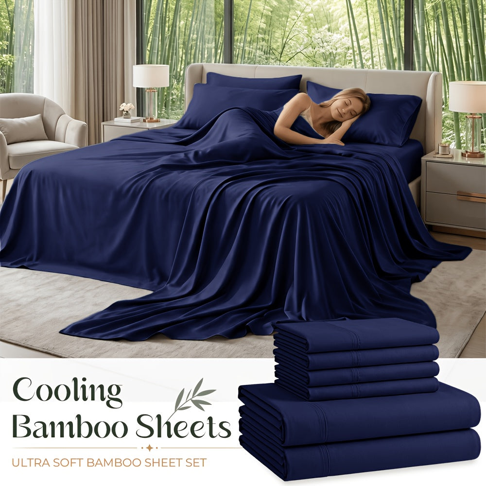 Cooling Bamboo Sheet Sets Deep Pocket 16 Inch Moisture-Wicking Breathable Soft 1800 Thread Count Fitted Sheet Twin Full Queen King All Season