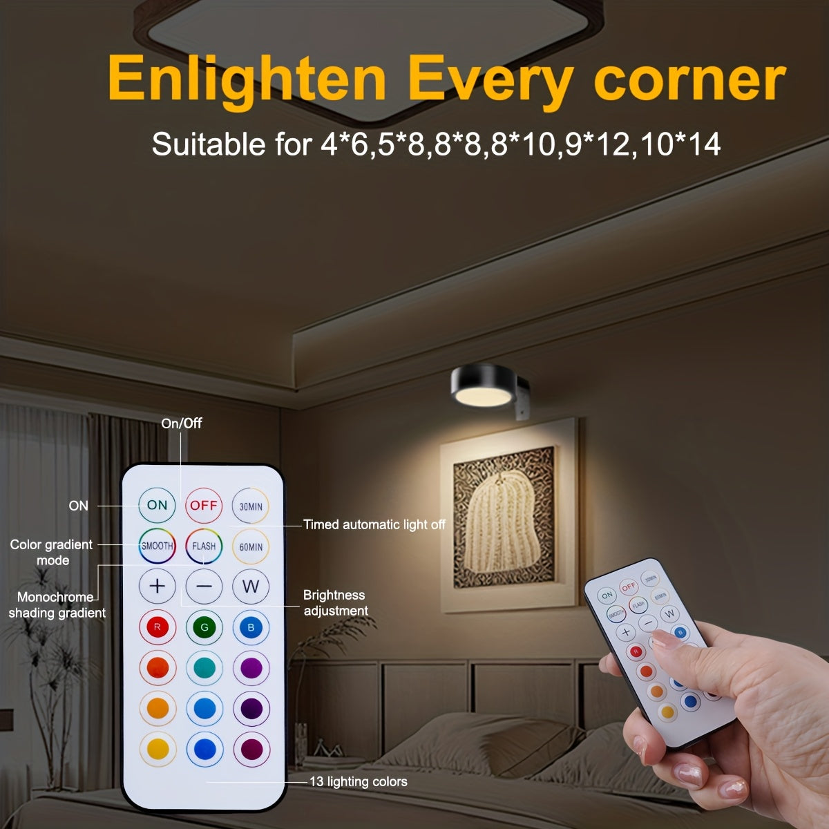 RGB LED Picture Frame Light Battery Operated Magnetic Art Display Lighting with Remote – 13 Color Wireless Painting Light for Wall Art, Gallery, & Party Decor (3-Pack & 6-Pack)