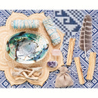 Sage Smudge Cleansing Kit Complete Set – White Sage, Palo Santo Sticks, Abalone Shell with Stand, Crystal Stones & Feather for Home Purification, Spiritual Decor & Holiday Gift