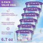 Dehumidifier Boxes 6-Pack Scented Moisture Absorber & Odor Eliminator – No Electricity, Compact PVC, 4 Scents for Closet, Bathroom, Bedroom, RV & Boat (Lavender, Fresh Linen, Jasmine, Bamboo Charcoal)