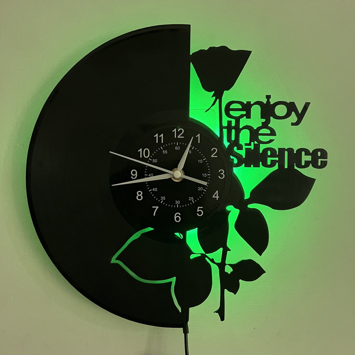 LED Vinyl Wall Clock Black Rose Theme with Color-Changing LED Lights – Unique Home Decor Wall Clock Gift