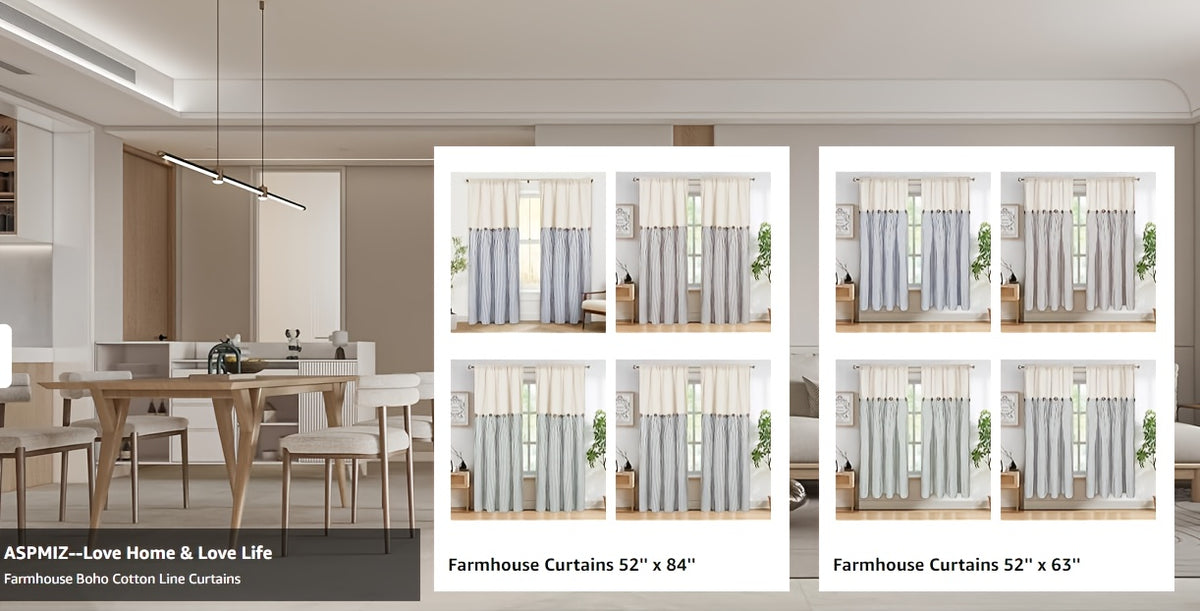 Striped Patchwork Semi-Sheer Rod Pocket Curtains – Bohemian Tiered Window Panels for Bedroom, Living Room, Kitchen, Bathroom & Cafe | 1 or 2 Pcs