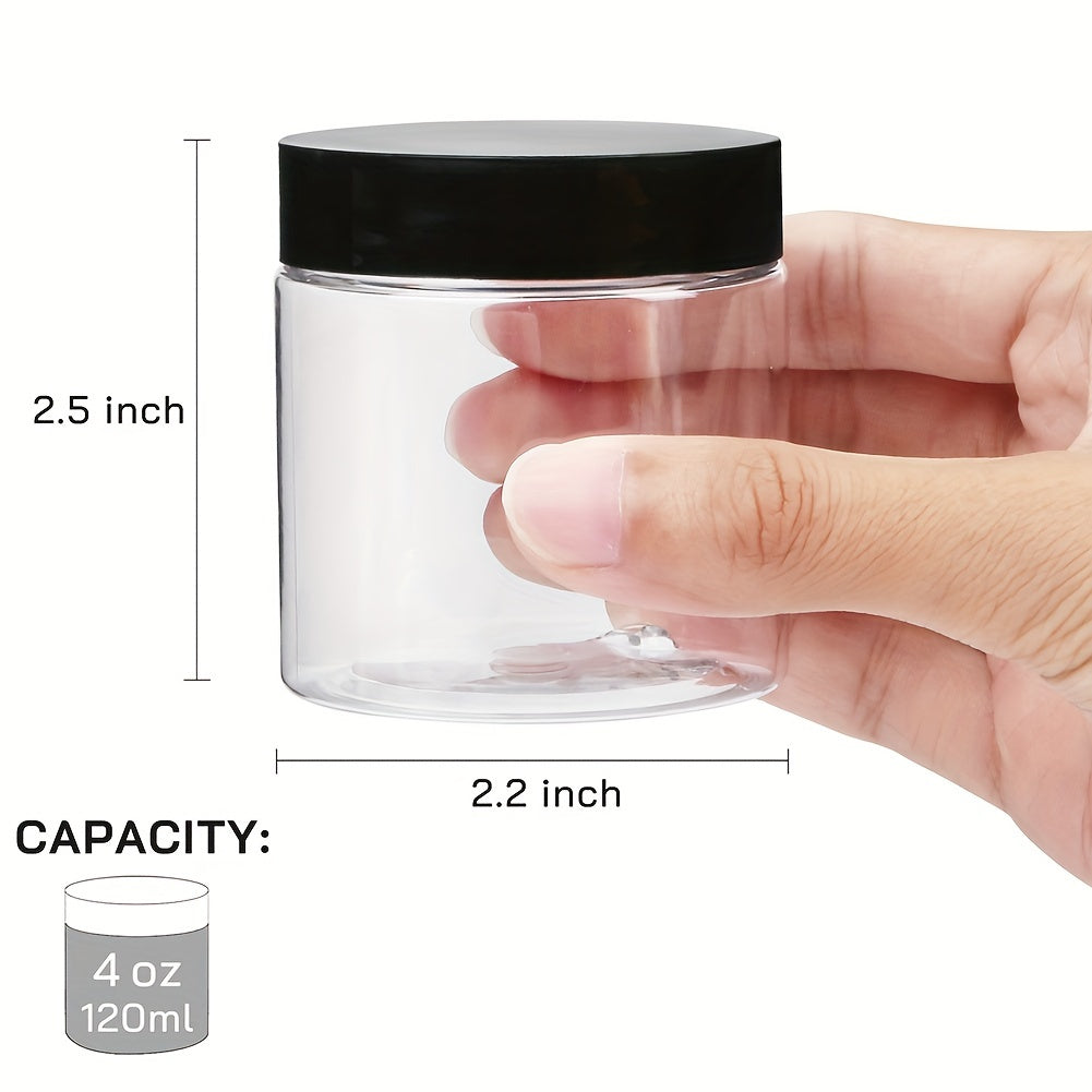 Clear Plastic Jars with Black Lids 4oz 12-Pack Leakproof Storage Containers - Food Grade PET for Spice Honey Peanut Butter Candy Cookie Slime Travel - Kitchen Pantry & Craft Organizer