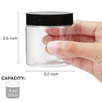 Clear Plastic Jars with Black Lids 4oz 12-Pack Leakproof Storage Containers - Food Grade PET for Spice Honey Peanut Butter Candy Cookie Slime Travel - Kitchen Pantry & Craft Organizer