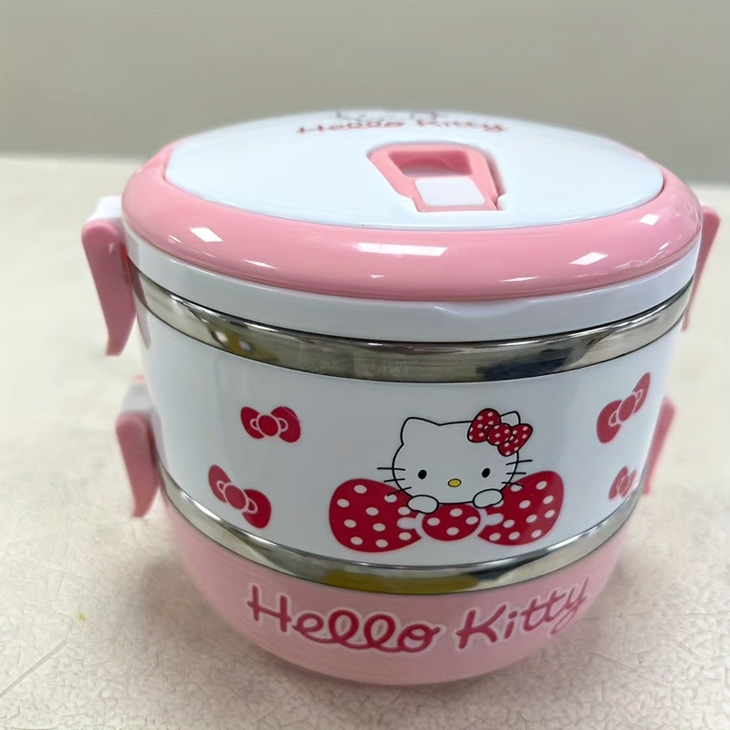 Hello Kitty Stainless Steel Lunch Box Bento Box for Girls - Officially Licensed Sanrio Cute Pink 2-Tier & 3-Layer Portable Lunch Container for School Picnic Kids Women, Food-Safe 304 Steel