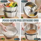 Stainless Steel Colander & Mixing Bowl Set – 304 Food-Grade Stackable Strainer Bowl for Washing Vegetables, Fruit & Rice, Dishwasher Safe Kitchen Colander, 7.09" or 11.02" Bowl + Sieve