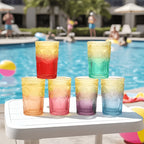 Retro Colored Whiskey Glasses Set of 6 – 14oz Embossed Colorful Tumblers for Whiskey, Cocktails, Juice, Water & Beer – Vintage Muted Glass Drinkware