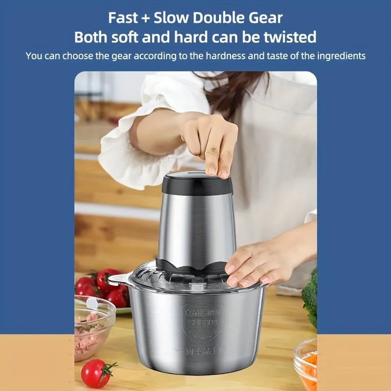 300W Electric Food Chopper & Meat Grinder, 2L, 4 Bi-Level Stainless Steel Blades, 2 Speed Modes, Low Noise — Chops Meat, Vegetables, Fruits, Nuts & Herbs, Easy Clean