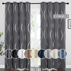 Blackout Curtains 2 Panels Set Grommet Top Thermal Insulated – Noise Reducing Wave Foil Print Drapes Bedroom Living Room Patio Sliding Door