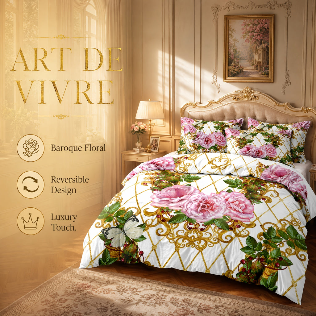 Duvet Cover Set Baroque Geometric Floral 3 Piece Soft Breathable Polyester Quilt Cover with 2 Pillowcases All Season Twin Full Queen King Multicolor Modern Art