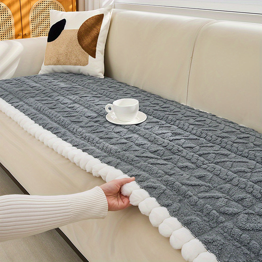 Plush Fleece Sofa Cover Non-Slip Machine Washable Thick Warm Slipcover Seat Cushion Mat for Armchair Couch Swing Bench 1 2 3 4 Seater Living Room Bedroom Office Coffee Grey White
