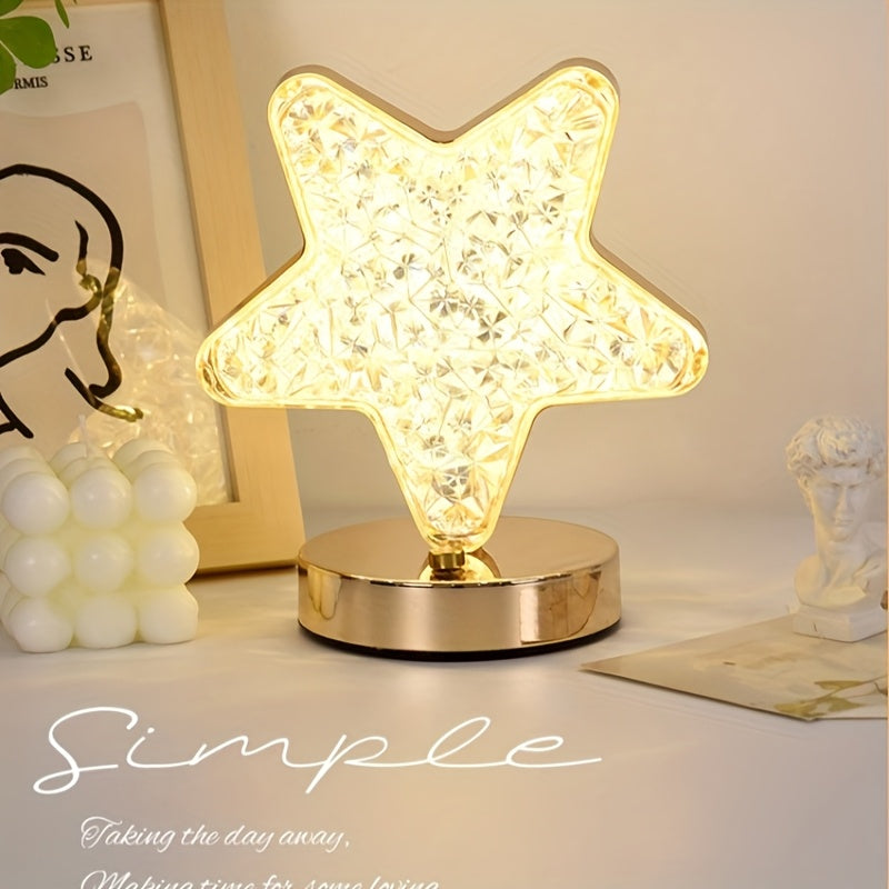 Crystal Touch Table Lamp Moon or Star Shape, Rechargeable Dimmable Bedside Lamp with 3 Color Modes, Aesthetic Bedroom Night Light for Living Room, Christmas & Holiday Decoration Gift
