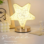 Crystal Touch Table Lamp Moon or Star Shape, Rechargeable Dimmable Bedside Lamp with 3 Color Modes, Aesthetic Bedroom Night Light for Living Room, Christmas & Holiday Decoration Gift