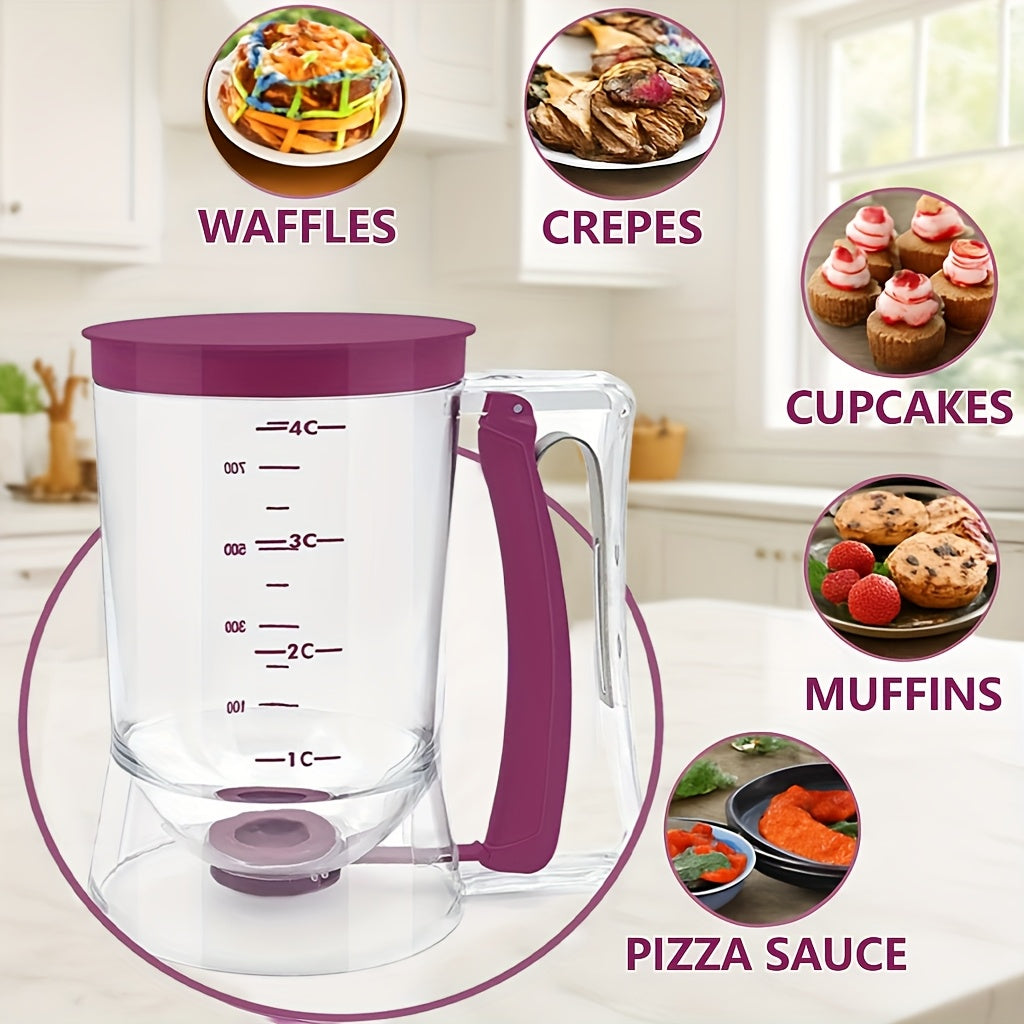 Pancake Batter Dispenser Set 2-Piece Handheld Batter Separator with Squeeze Handle & Cleaning Brush – Cupcake Waffle Baking Tool, Mess-Free Kitchen Gadget for Perfect Portions