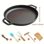 Cast Iron Pizza Pan 6-Piece Set – 11-Inch Pre-Seasoned Griddle for Oven, Stovetop, Grill & Campfire | Multi-Purpose Round Cast Iron Baking Pan for Pizza, Bread & More