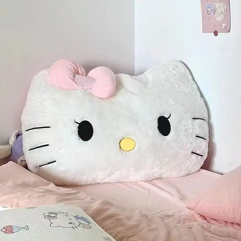 Hello Kitty Plush Pillow 17.7 Inch – Large Soft Sheepskin-Like Kawaii Cushion with Pink Bow & Black Ears | Girls Bedroom Decor | Birthday & Sleepover Gift