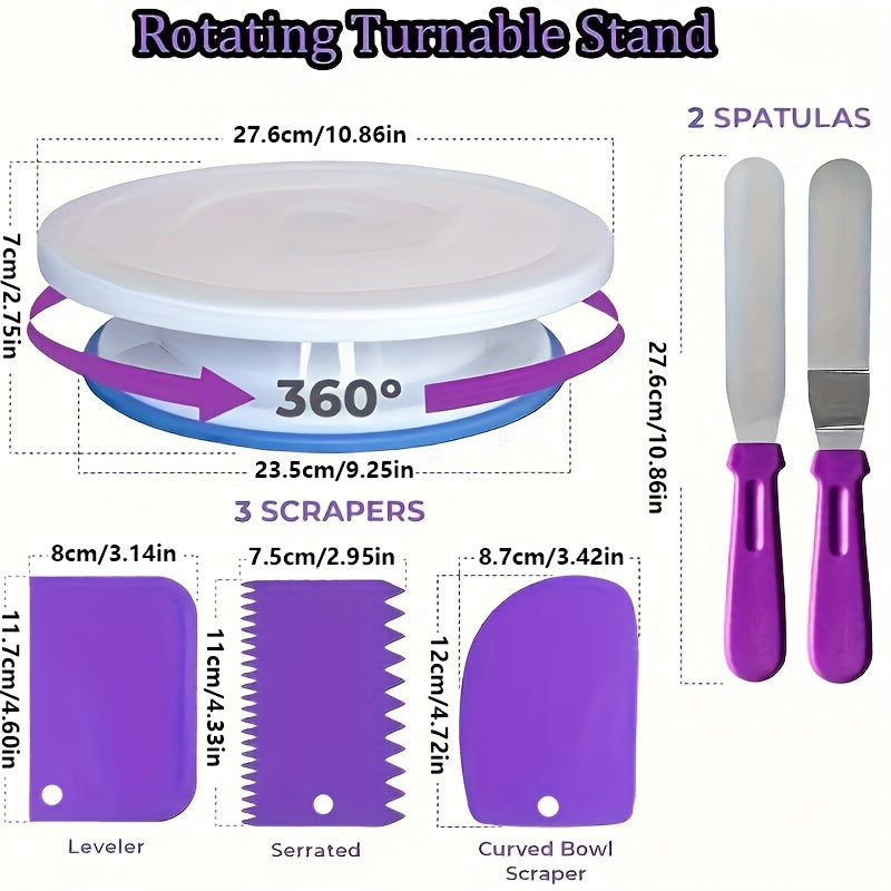 493 Piece Professional Cake Decorating Set with Rotating Cake Wheel & Reusable Piping Bags - Complete Baking Art Kit for Bakers Father's Day Gift