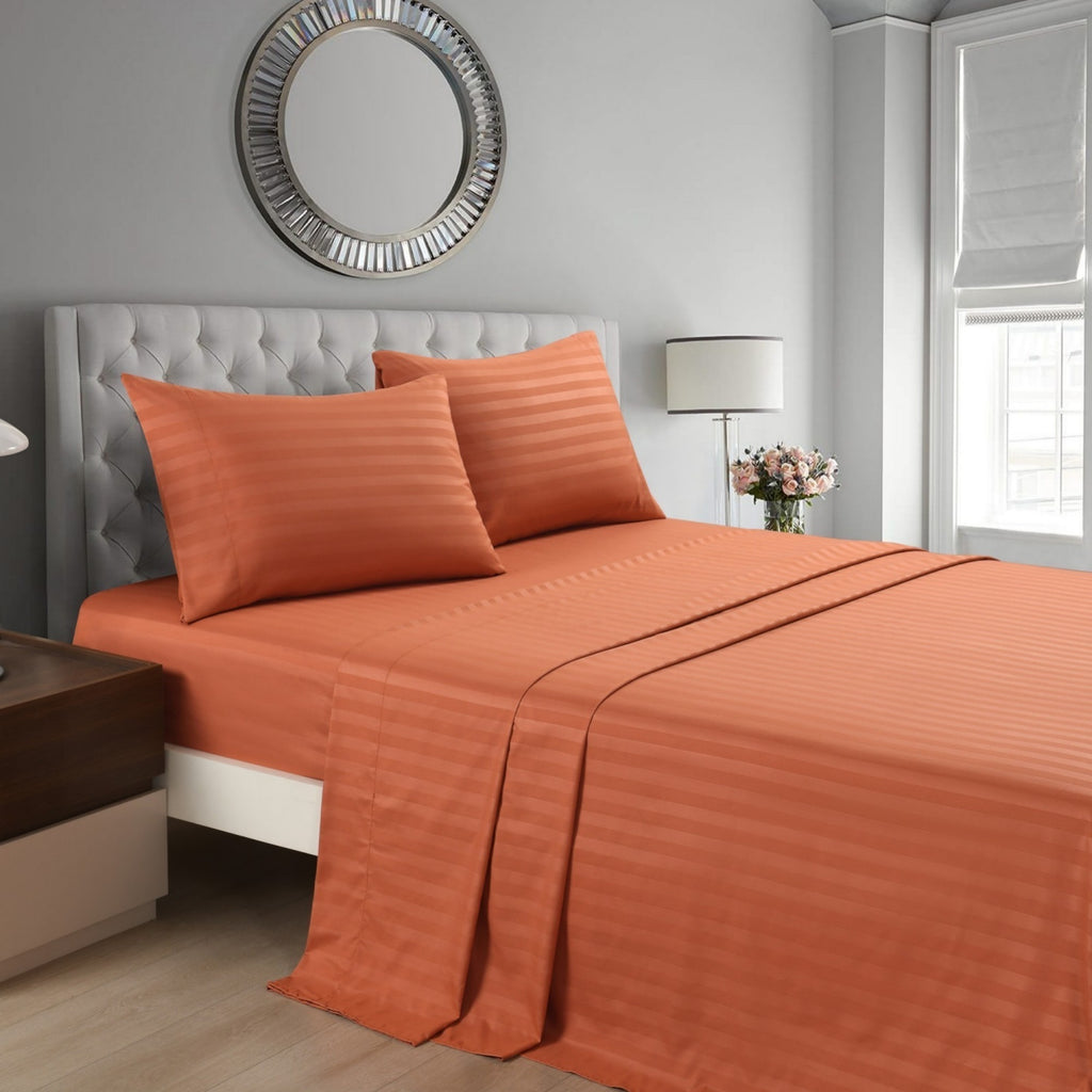Striped Bed Sheet Set Extra Soft Breathable, Fade-Resistant Deep Pocket Fitted Sheets for Bedroom Guest Room Hotel – All Season 3/4 Piece (Flat Sheet, Fitted Sheet, Pillowcase)