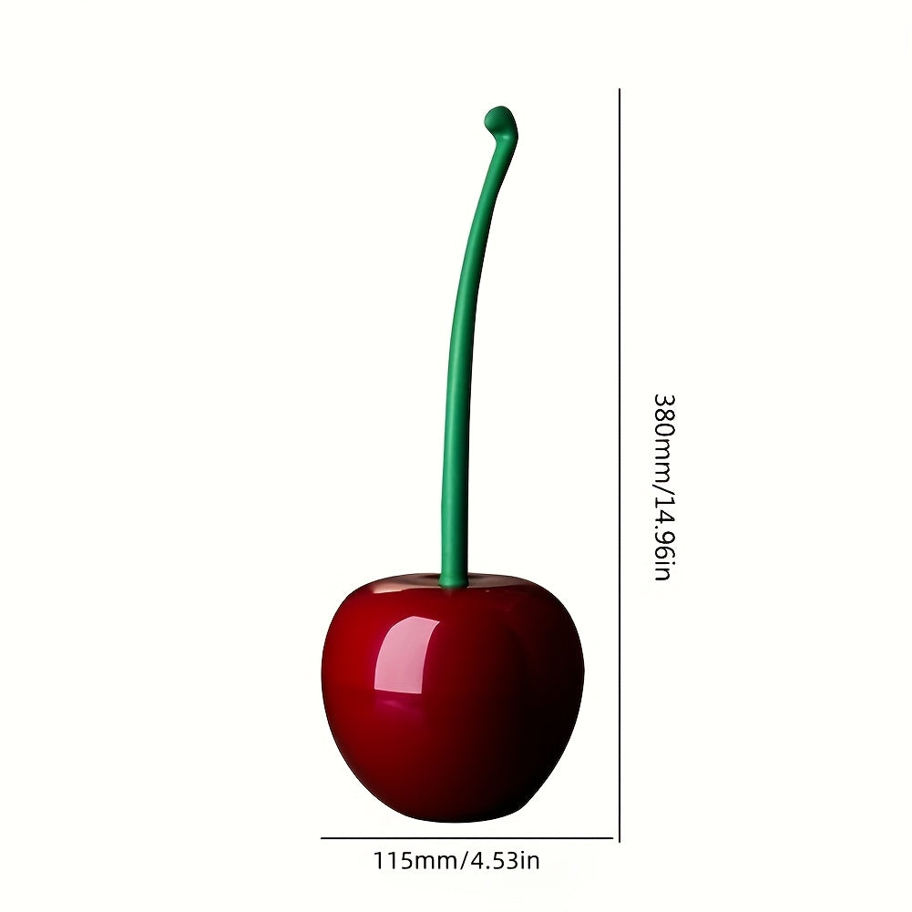 Novelty Cherry Toilet Brush with Holder Set – Creative Fun Bathroom Decor | Cute Toilet Brush & Holder | Red