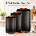 Baking Sheet Pan Set of 3 Heavy Duty Cookie Sheets - Diamond Texture Commercial Grade Steel 13/15/18 Inch, 0.8mm Thick Oven Pans for Baking Cookies, Roasting, Sheet Cake, with Oven Gloves Option