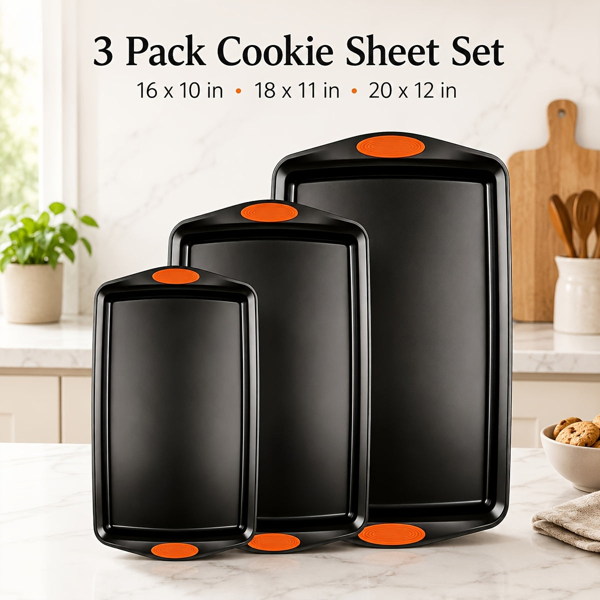 Baking Sheet Pan Set of 3 Heavy Duty Cookie Sheets - Diamond Texture Commercial Grade Steel 13/15/18 Inch, 0.8mm Thick Oven Pans for Baking Cookies, Roasting, Sheet Cake, with Oven Gloves Option