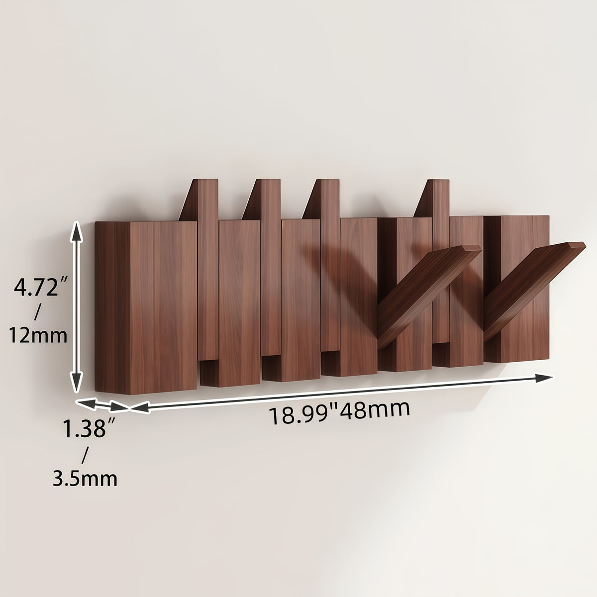 Wall-Mounted Coat Rack Natural Wood – Accordion Hook Rack for Entryway, 4/6/8/10 Hooks, Walnut & Beech Finish, Space-Saving Coat Hanger for Bedroom, Bathroom, Hallway