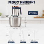 Food Processor 5L 500W Electric Meat Grinder & Vegetable Chopper - 6 Blades, 5 Speed Settings, Stainless Steel Bowl, 3 Attachments for Mincing Meat, Garlic, Baby Food Prep - Home Kitchen MG-1001