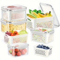 Food Storage Containers Set 6-Piece BPA-Free with Drain Baskets & Lids - Leak-Proof Freezer-Safe Crisper Boxes for Fruits, Vegetables & Meal Prep Leftovers, Reusable Kitchen Organizers