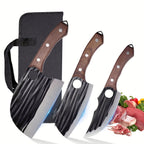 Viking-Inspired Hand-Forged Butcher Knife Set with Carrying Case - High Carbon Steel Cleaver Boning and Vegetable Knife Set for BBQ Camping and Meat Preparation