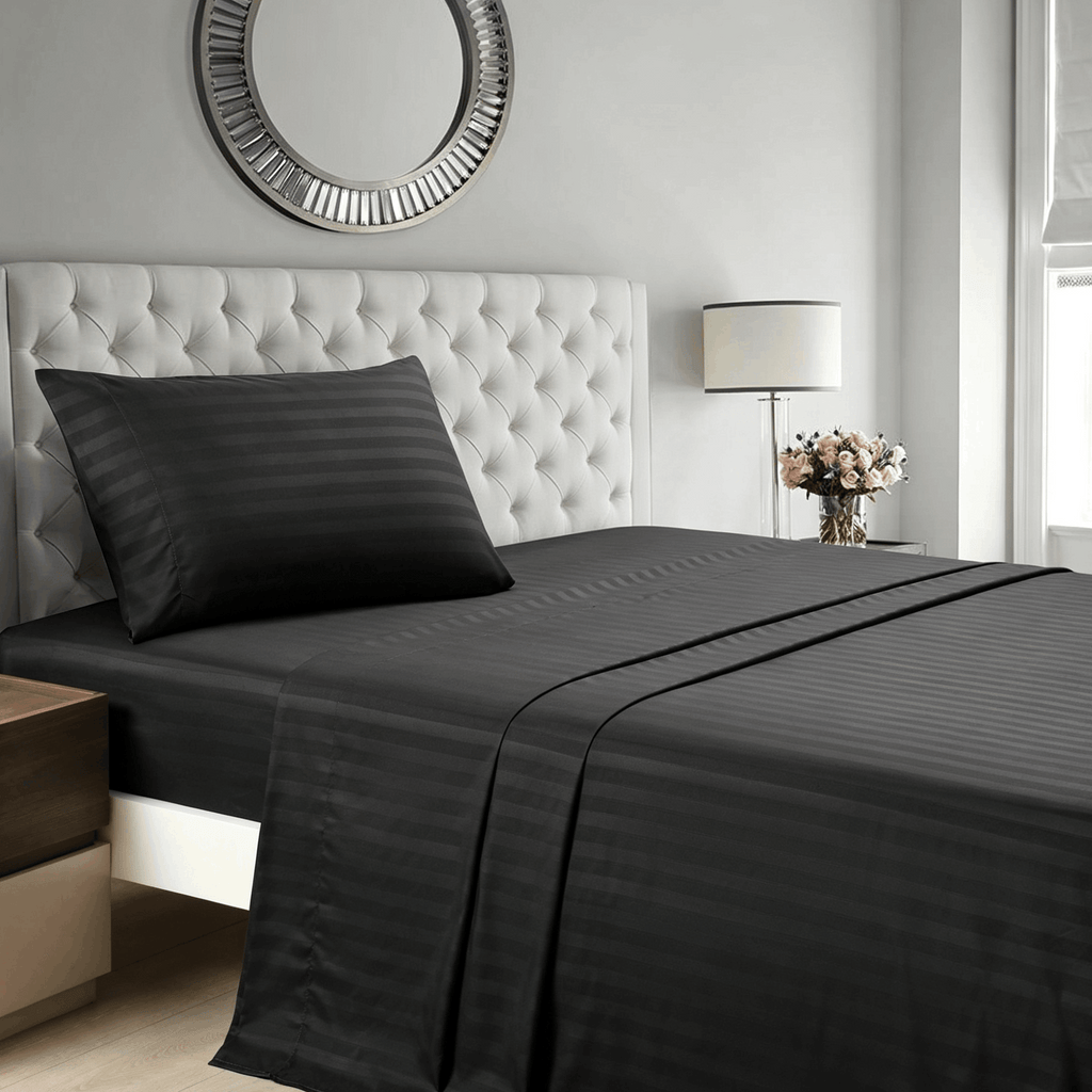 Striped Bed Sheet Set Extra Soft Breathable, Fade-Resistant Deep Pocket Fitted Sheets for Bedroom Guest Room Hotel – All Season 3/4 Piece (Flat Sheet, Fitted Sheet, Pillowcase)