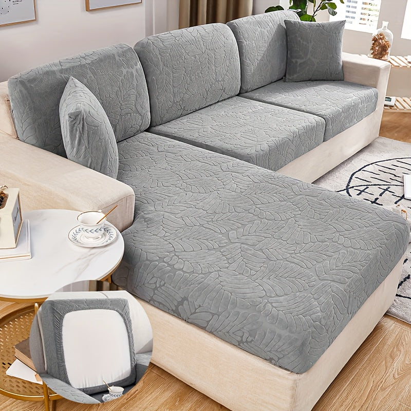 Green Plant Jacquard Sofa Cover Set 6 Piece High Elasticity Stretch Furniture Protector – Scratch Resistant Machine Washable Vintage Style – Beige, Burgundy, Green, Khaki, Grey