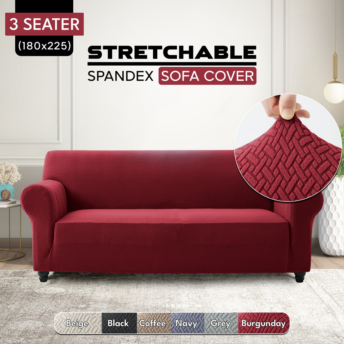 Spandex Anti-Slip Sofa Cover – Stretchable Polyester Spandex Slipcover for 1 2 3 Seater, Pet-Friendly Machine Washable Furniture Protector for Living Room