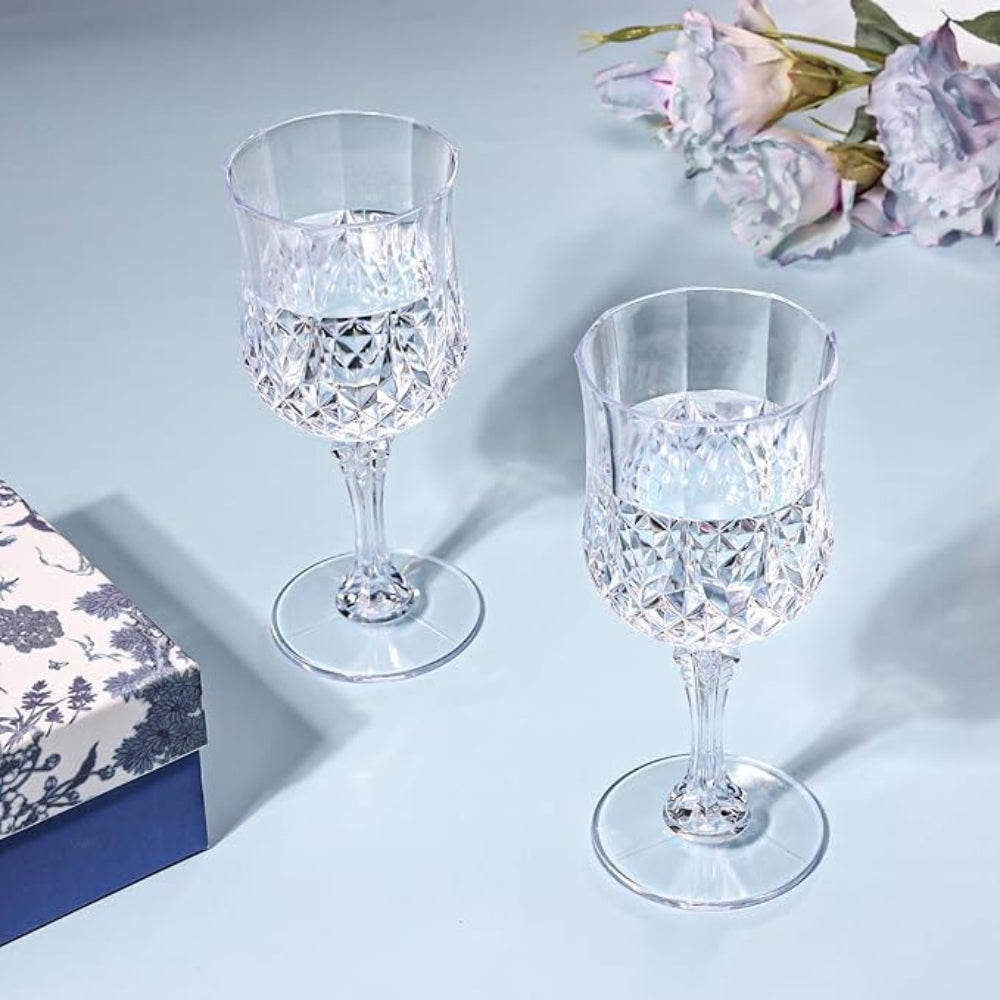Shatterproof Vintage Champagne & Wine Glasses 48pcs – 7oz Unbreakable Plastic Goblets with Crystal Finish | Reusable Party Cups for Weddings, Outdoor Events & Celebrations | 6 Colors