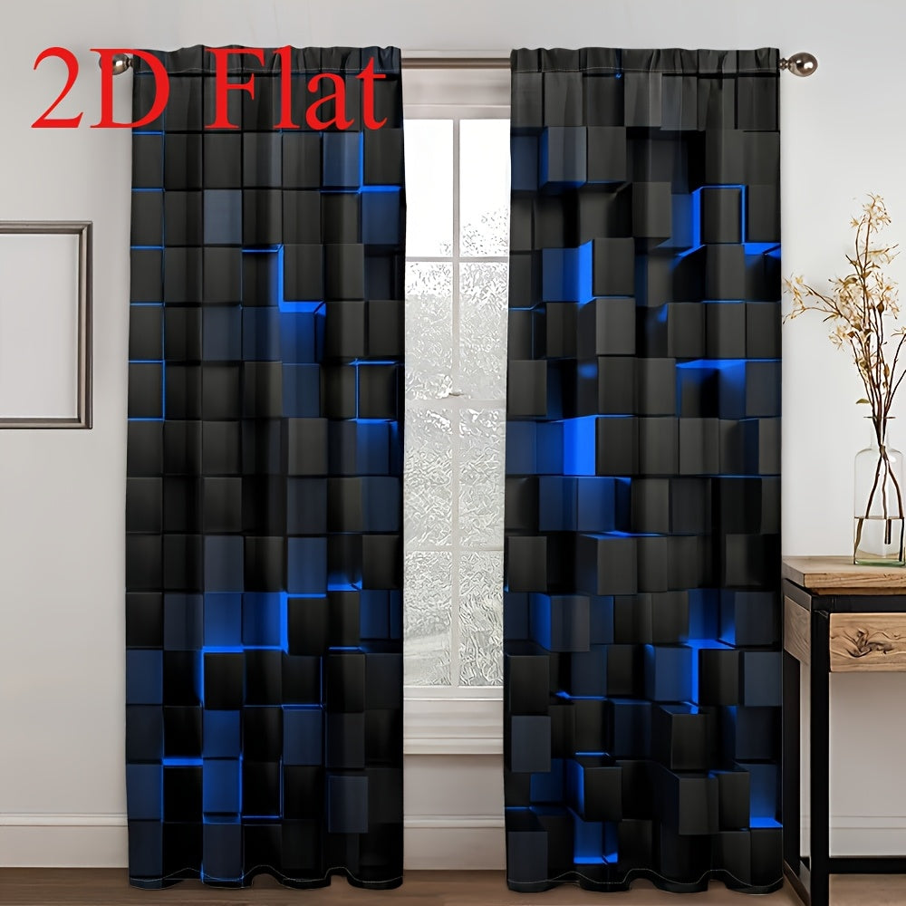 2-Piece Vintage Geometric Print Curtains – Rod Pocket, Machine Washable Polyester Flannel | Living Room & Bedroom | 4 Colors, 2 Sizes | Nuvia Haven