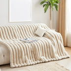 Faux Rabbit Fur Throw Blanket Ultra Soft Fluffy Striped Plush Blanket for Couch Bed Sofa Luxury Warm Winter Blanket Pink Light Brown