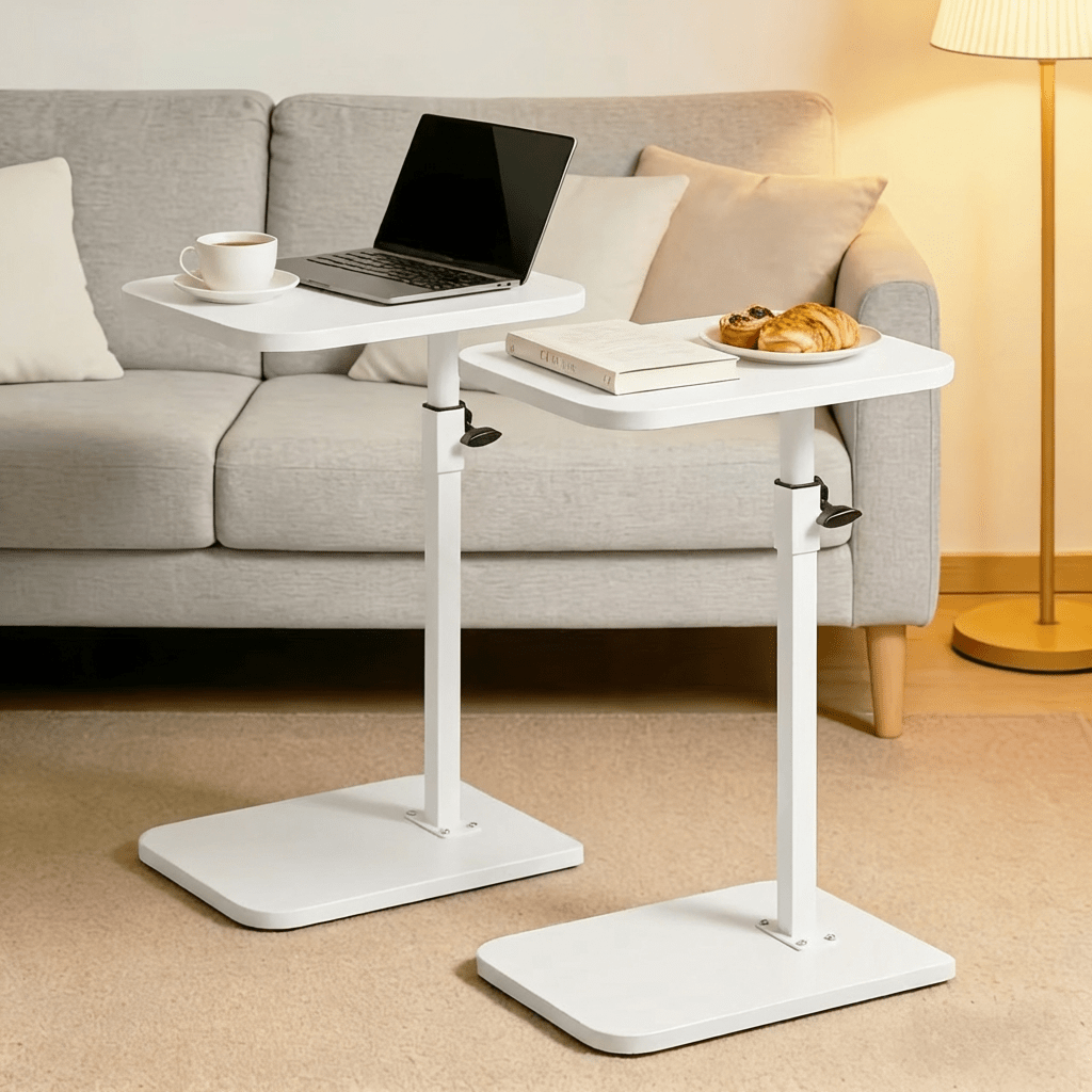 C-Shaped Side Table with Adjustable Height and 360° Rotatable Top – Laptop Sofa Table Coffee Table for Living Room Bedroom in Black White or Brown