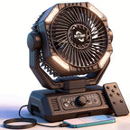 20000mAh Camping Fan with 4 LED Lanterns – Portable Battery Powered Outdoor Fan with USB & Hook | Tent, Power Outage, Construction Site & Camping Gear