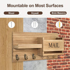 Solid Wood Wall-Mounted Storage Rack with Mailbox Slot, Door Handle & Decorative Hooks – Multifunctional Entryway Organizer for Keys, Hats & Books, Space-Saving Wall Shelf for Bedroom, Bathroom & Living Room