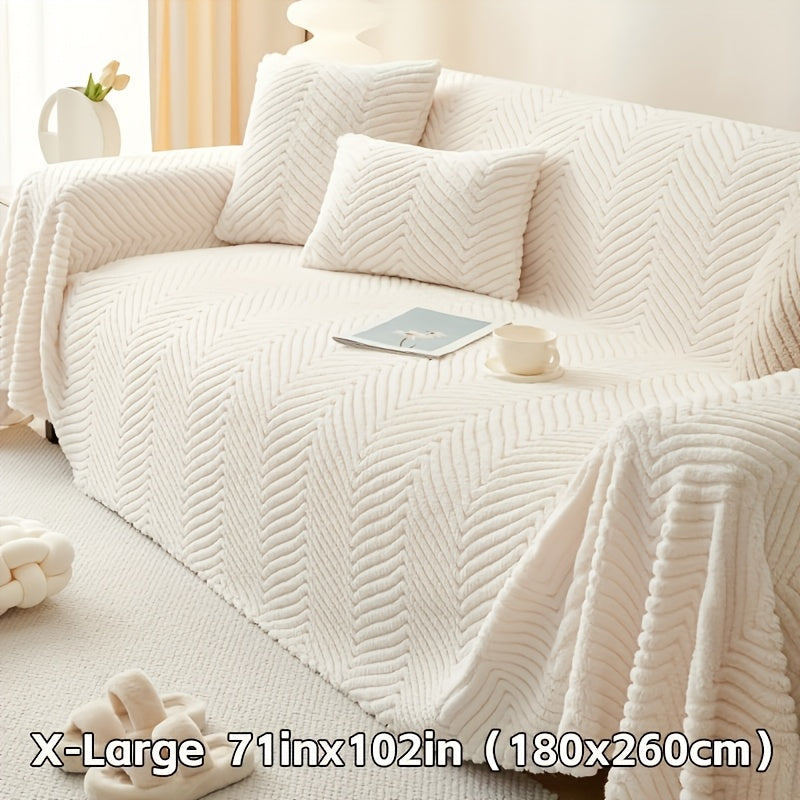 Plush Thickened Non-Slip Sofa Cover & Throw Blanket, Pet-Friendly Sofa Cushion Protector for Living Room, Bedroom & Office, 4 Sizes from 71x71 to 71x134 Inch, White Khaki Grey