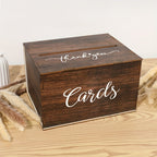 Wedding Card Box with Lid Rustic Faux Wood, Boho Dark Brown Rectangular Gift Card Holder with Slot for Wedding, Bridal Shower, Graduation, Anniversary, Baptism & Party Decorations, Keepsake Organizer