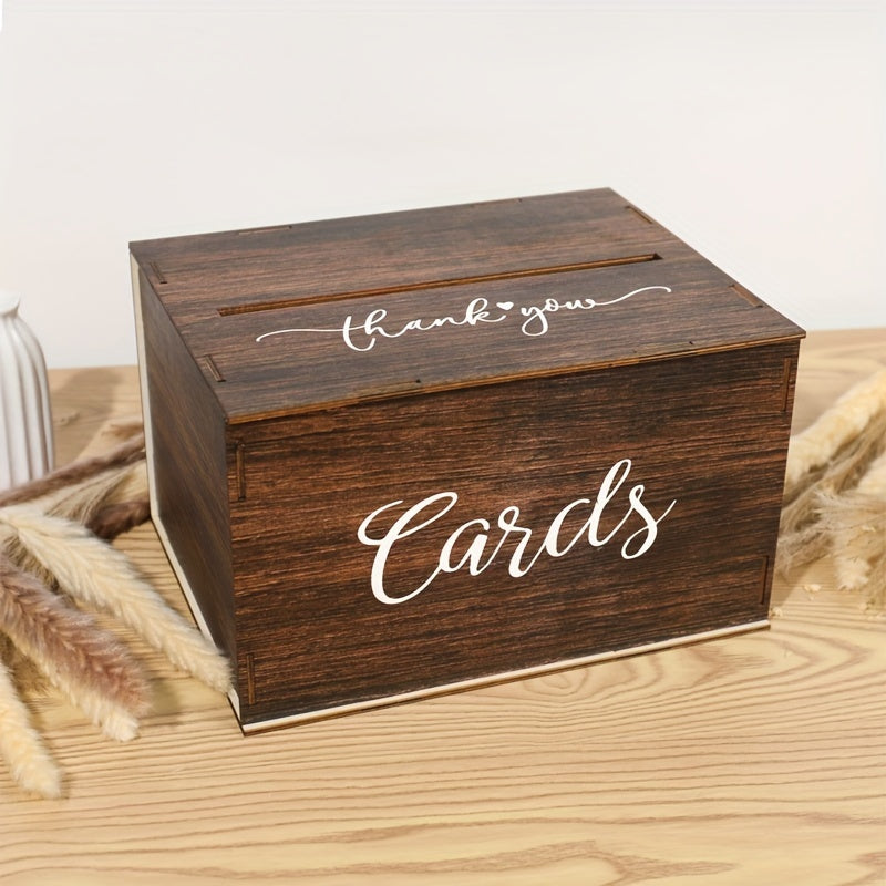 Wedding Card Box with Lid Rustic Faux Wood, Boho Dark Brown Rectangular Gift Card Holder with Slot for Wedding, Bridal Shower, Graduation, Anniversary, Baptism & Party Decorations, Keepsake Organizer