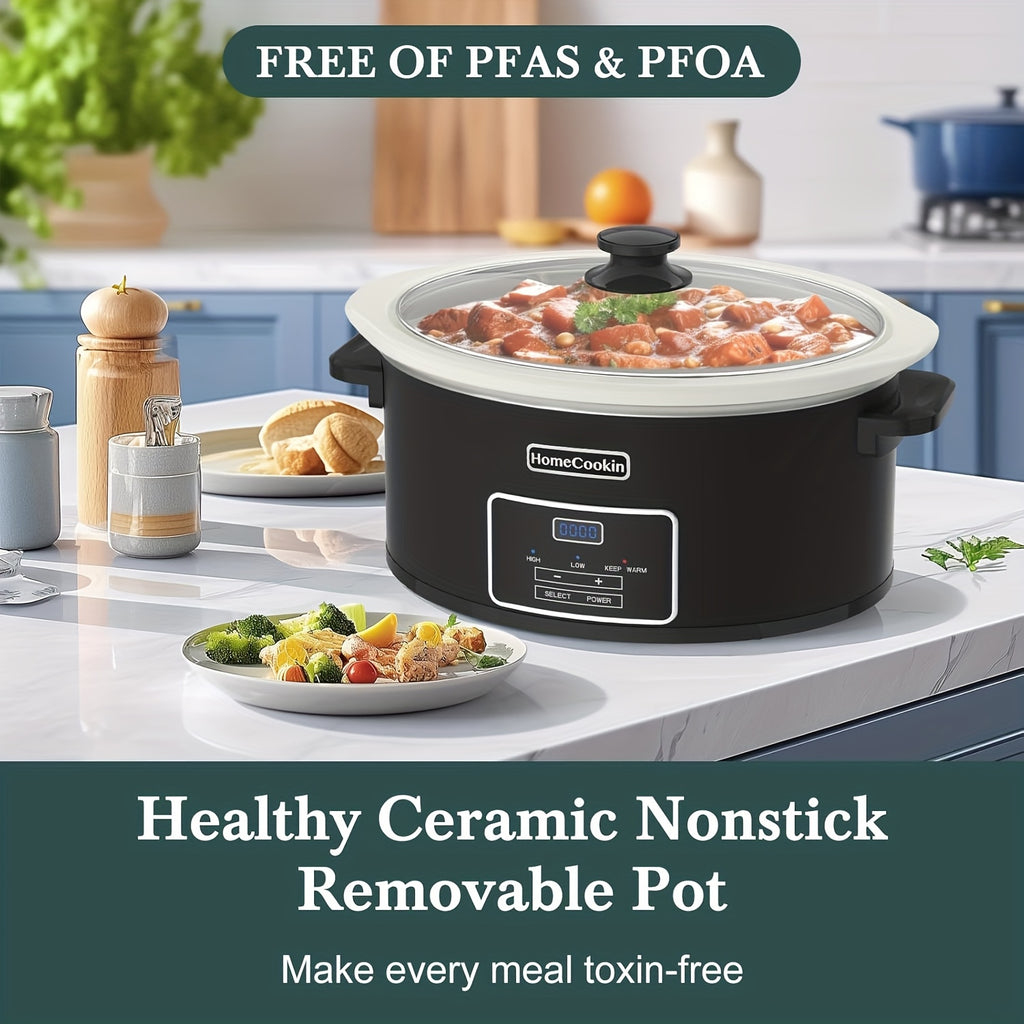 Large Digital Slow Cooker 6QT & 8QT with Stoneware Pot, Programmable Keep Warm Function, One-Touch Digital Display, 240W — Family Dinners, Roasts & Stews, Red White Black Blue