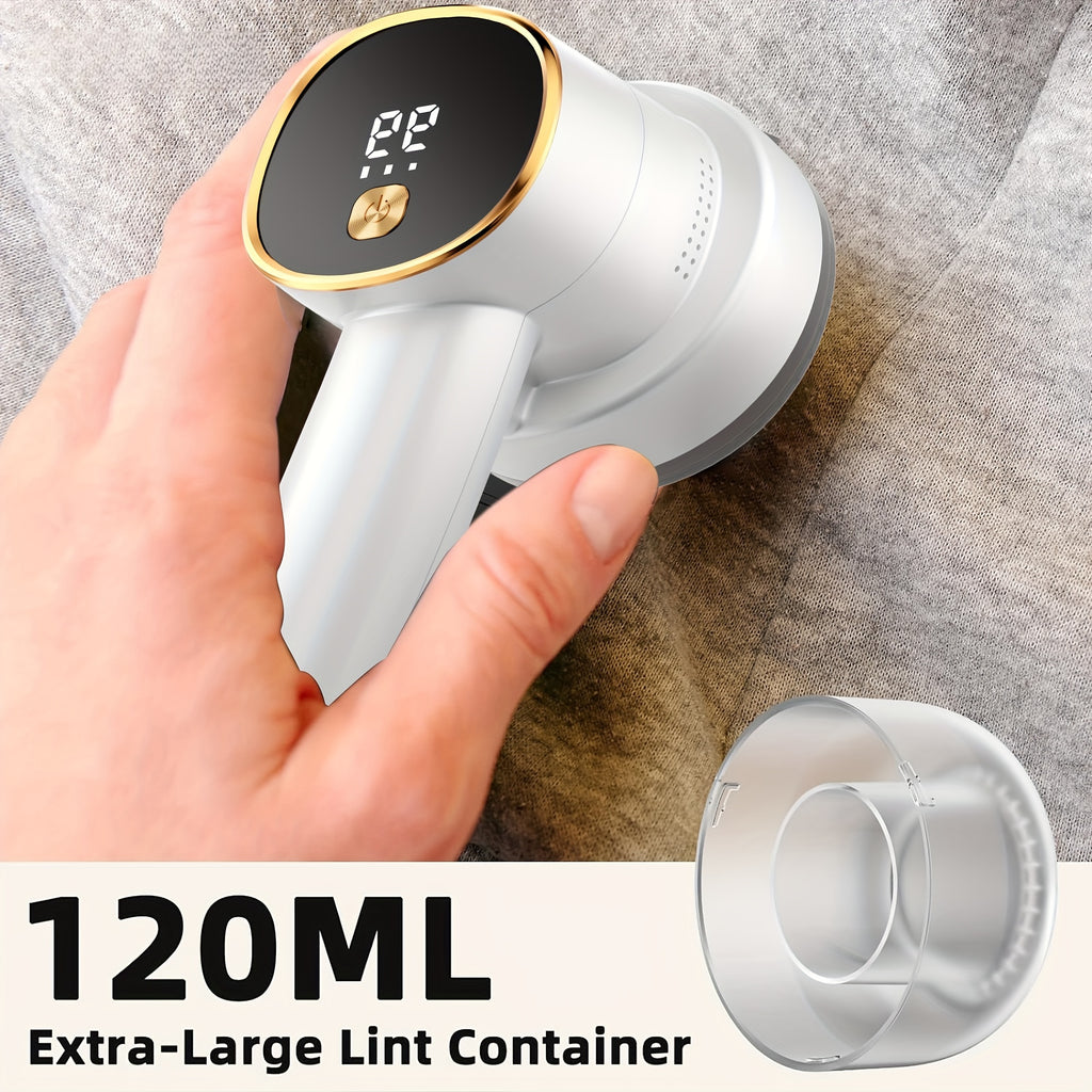 2-in-1 Lint Shaver & Shredder Rechargeable Electric Lint Remover with LED Power Display – Heavy-Duty Fabric Defuzzer for Clothes, Furniture & Pet Hair, All Fabric Types, Travel-Ready
