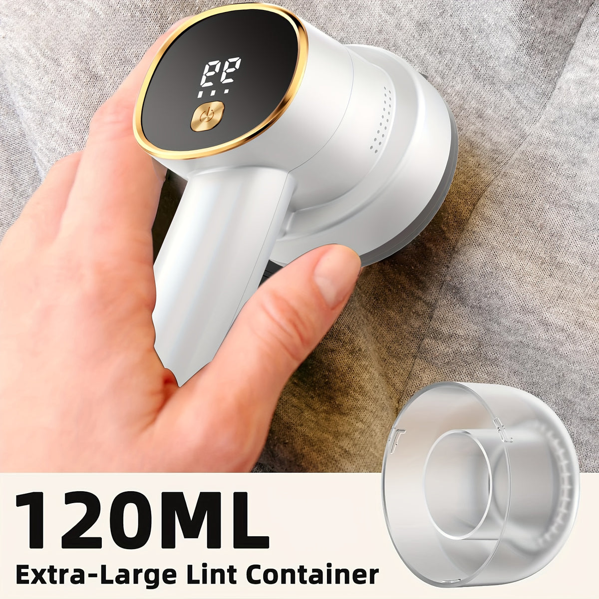 2-in-1 Lint Shaver & Shredder Rechargeable Electric Lint Remover with LED Power Display – Heavy-Duty Fabric Defuzzer for Clothes, Furniture & Pet Hair, All Fabric Types, Travel-Ready