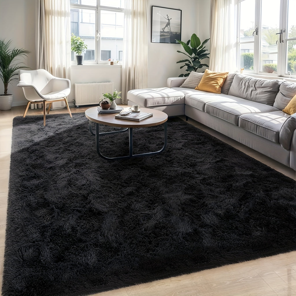 Black Fluffy Shag Area Rug Thick Soft Fuzzy Bedroom Rug Living Room Carpet 4x6 5x8 6x9 8x10 Ft Cute Room Decor